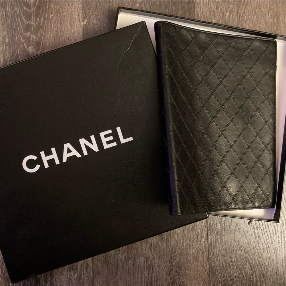 Beautiful Chanel Journal leather cover:a treasure! 7 1/2in x 9 1/2in.Chanel box.